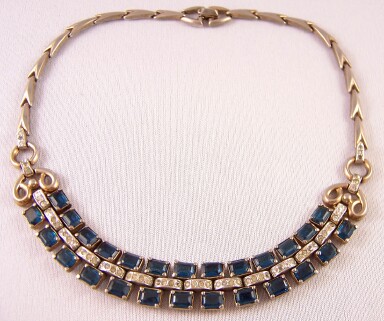 SJ26 Trifari sapphire blue rhinestone choker necklace